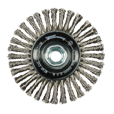 Forney Command PRO Wire Wheel, Stringer Bead, Stainless Steel, 4 in x .020 in x 5/8 in-11 72804